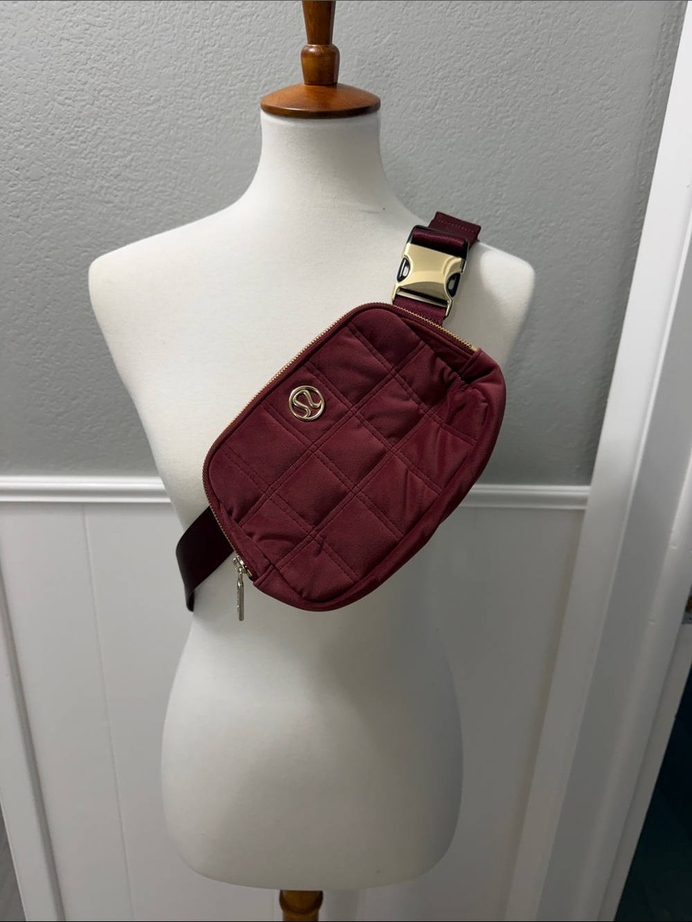 Lululemon Everywhere Quilted Wine Berry with gold accents Crossbody Belt Bag 1L